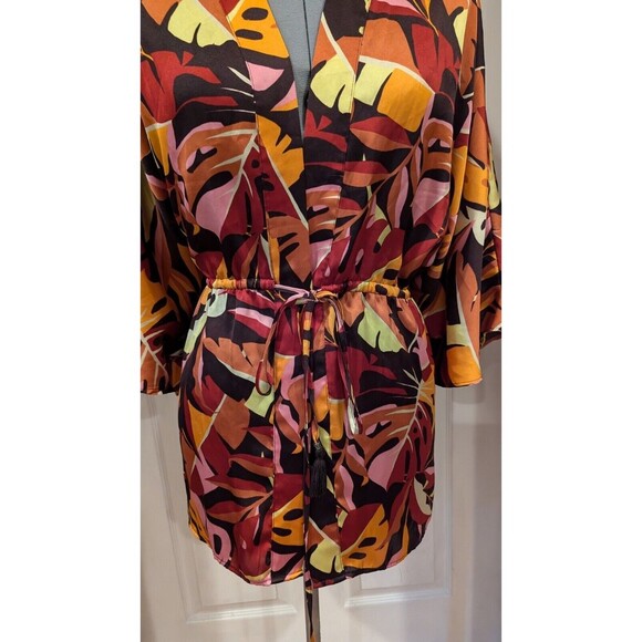 DR2 Sz S/M colorful satin Kimono Cover‎ Up with tassels Resort and Relaxation - Picture 4 of 4